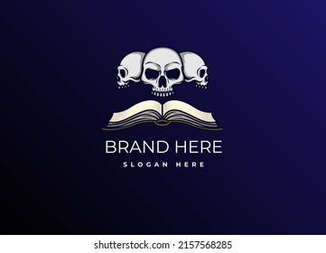 Skull and book logo. Modern logotype template for brand, company, apparel. Retro symbol. Vector eps 10.