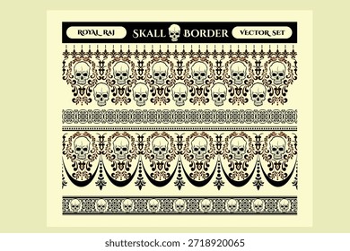 A skull border design is a decorative frame featuring skull motifs, ranging from gothic. macabre barbed wire, bones, dark themes to playful, cartoonish used in digital art, apparel, print , or even as intricate crochet, knitting patterns to create repeating skull shapes for edges, symbolizing mortality, rebellion, or memento mori. Designs vary from simple line art to detailed illustrations with elements like roses, spiders, or lace, appearing as frames, dividers, or seamless patterns. 