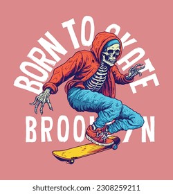 skull born to skate new york brooklyn vector for t-shirt