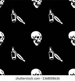 Skull and bottle of beer seamless pattern