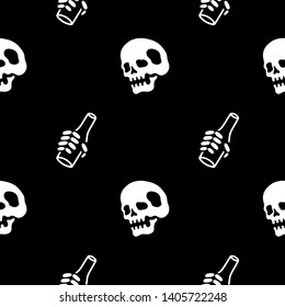 Skull And Bottle Of Beer Seamless Pattern