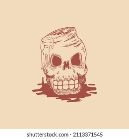 Skull bottle illustration with melted liquid