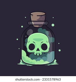 Skull in a bottle of poison. Vector illustration in flat style