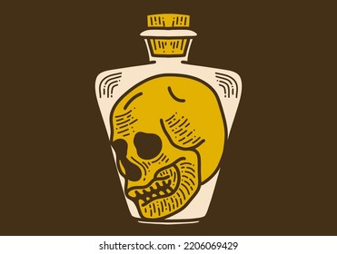 Skull in a bottle retro vintage art drawing design