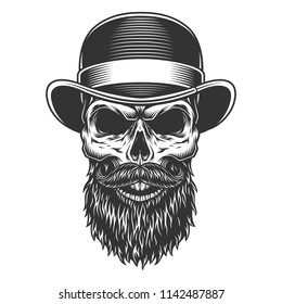 Skull in the bowler hat. Vector illustration