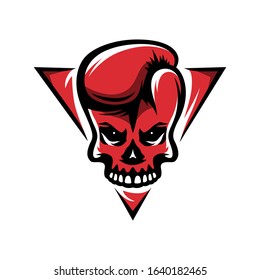 Skull boxing glove t-shirt design. Boxing related hand drawn sign for apparel design. Vector illustration.