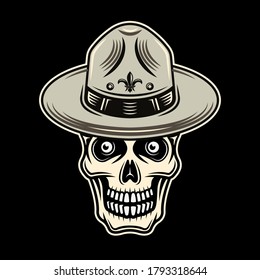 Skull of boy scout in hat vector colorful illustration on dark background