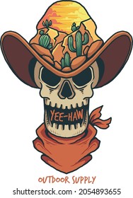 skull boy wild west print illustration