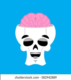 Skull and brain happy Emoji. skeleton head marry emotion isolated
