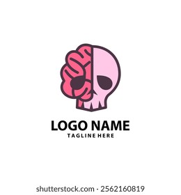 skull brain logo design vector