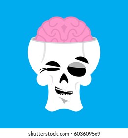 Skull and brain winks Emoji. skeleton head happy emotion isolated
