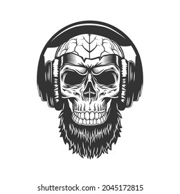 Skull Brains Retro Headphones Beard Retro Stock Vector (Royalty Free ...