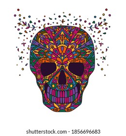 Skull. Bright vector illustration in doodling style isolated on white background.