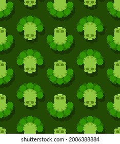 Skull broccoli pattern seamless. Deadly scary vegetable background