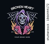 skull broken heart illustration for merchandise or poster designs