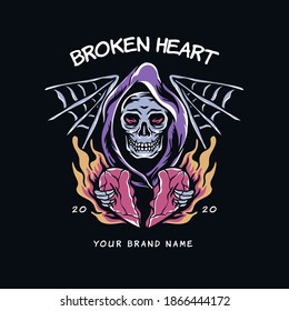 skull broken heart illustration for merchandise or poster designs