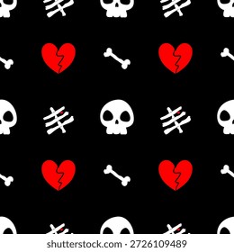 skull and broken heart seamless pattern vector