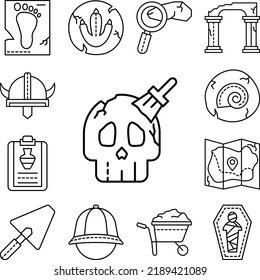 skull, brush icon in a collection with other items