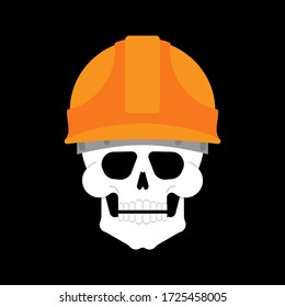 Skull in building helmet. Builder skeleton head