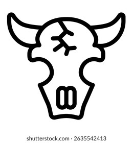 Skull of bull animal line icon, arabian desert concept. Vector graphics. Bull head with horns, skeleton part sign on white background, style mobile or design