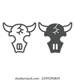 Skull of bull animal line and solid icon, arabian desert concept. Vector graphics. Bull head with horns, skeleton part sign on white background, outline style icon for mobile or web design