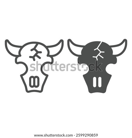 Skull of bull animal line and solid icon, arabian desert concept. Vector graphics. Bull head with horns, skeleton part sign on white background, outline style icon for mobile or web design