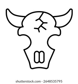 Skull of bull animal thin line icon, arabian desert concept. Vector graphics. Bull head with horns, skeleton part sign on white background, style mobile or design