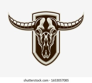 Skull bull head vector with shield