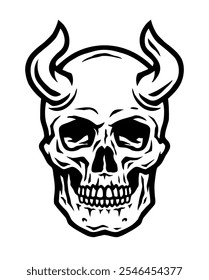 Skull with bull horns. Vector illustration.
