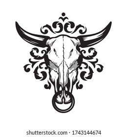 Skull of a bull on a pattern background.