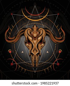 The skull of a bull is put into sacred geometrical figures
