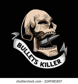 ilustración del logo del asesino de balas y calaveras