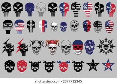 Skull Bundle Pack, American Flag Skull, Skull, USA Skull, USA Patriot for cutting Machine Files svg