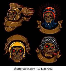 Skull bundle set with vintage retro style helmet