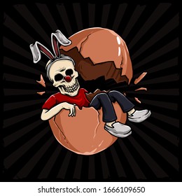 skull with bunny ears in cracked egg for celebrate easter day