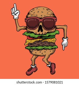 Skull burger dance vector illustration for your company or brand
