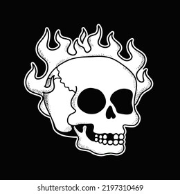 Skull burn in fire t-shirt print.Vector cartoon graphic illustration logo design.Trippy psychdelic skull,fire print for poster,t-shirt,logo concept