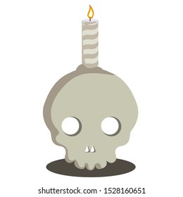 Skull with a burning candle, vector art illustration.