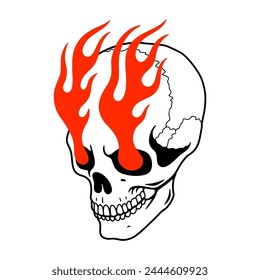SKULL WITH BURNING EYES LOGO COLOR WHITE BACKGROUND
