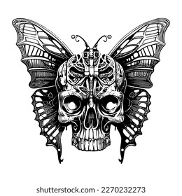 Skull in butterfly body is a common design element in dark or gothic art. It symbolizes the beauty and fragility of life and death