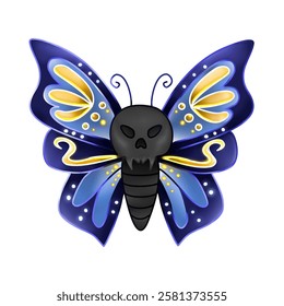 a skull butterfly with glowy wings in the dark