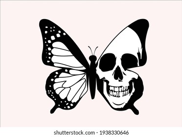 skull butterfly hand drawn design 