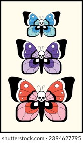 Skull Butterfly poster. Old school tattoo. Dead Butterfly vector. Traditional tattoo vector