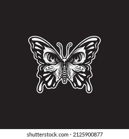 Skull butterfly tattoo style drawing illustration.