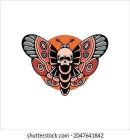 skull butterfly tattoo vector design