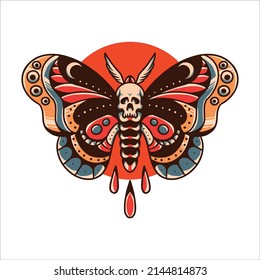 skull butterfly tattoo vector design