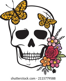 Skull and Butterfly Vector Illustration