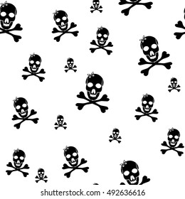 Skull and butterfly. Vector seamless pattern