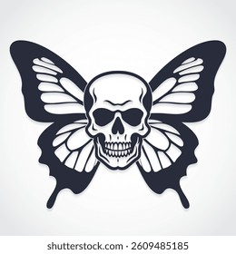skull with butterfly wings silhouette logo