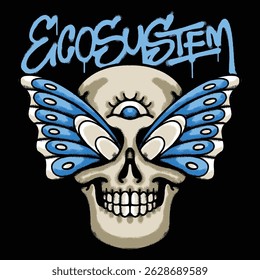 Skull With Butterfly Wings Urban Streetwear Art